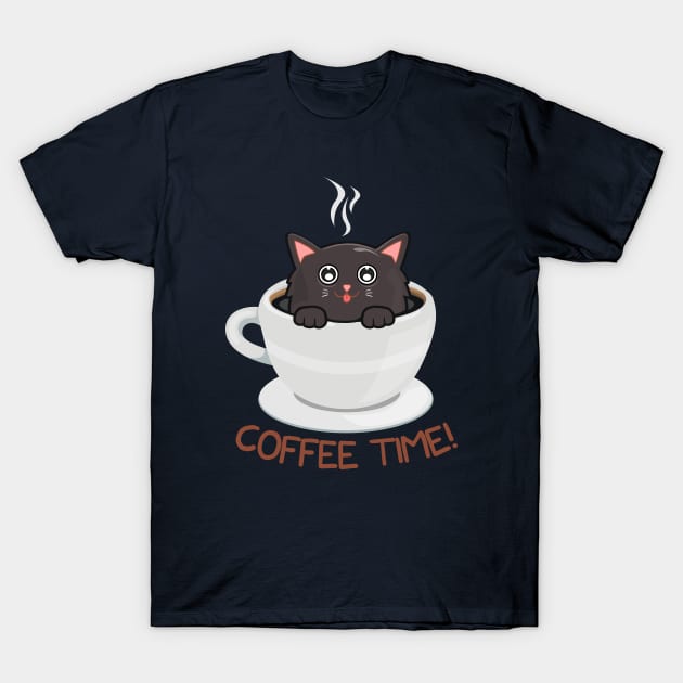 Black Coffee Cat Time T-Shirt by edmproject